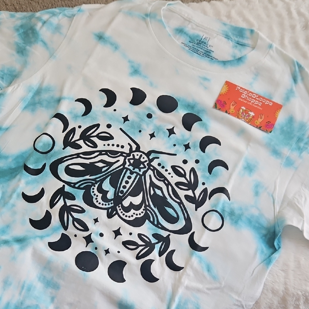 Tie Dye Blue and White Graphic Tee